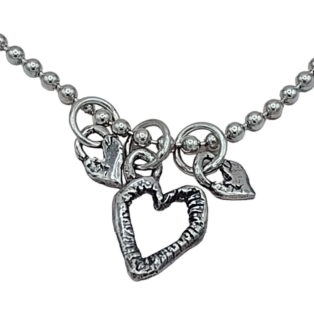 M80 Sterling Silver 925 Heart Charms on Ball Chain Necklace 18 Inch